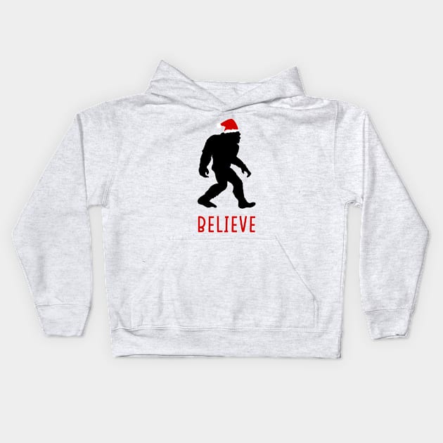 Big Foot Sasquatch Believe Christmas Funny Holiday Kids Hoodie by charlescheshire